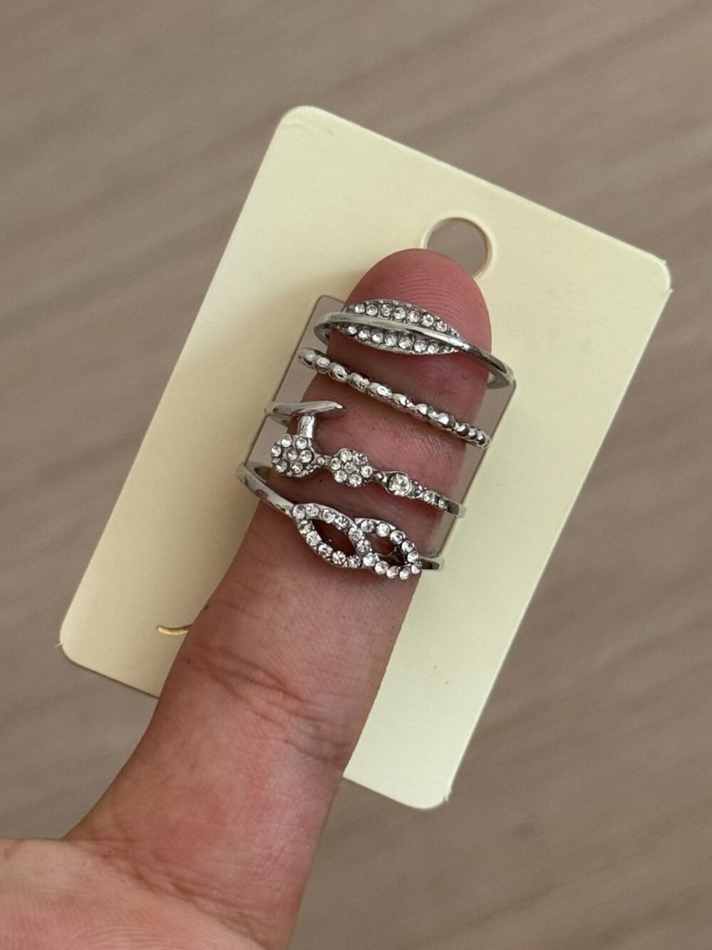 Silver Textured Stacking Rings Band Set - Picture 4 of 4